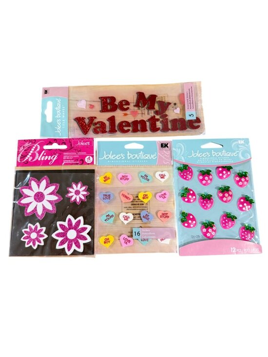 Jolee's Boutique Other - Jolees 3D Valentines Day Stickers Lot Flowers Strawberries Conversation Hearts